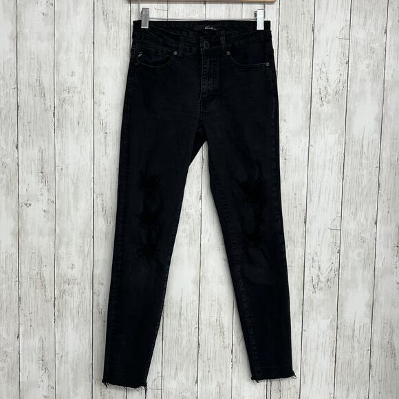 KanCan Black High Rise Distressed Ripped Frayed Raw Hem Skinny Ankle Jeans 5 - Picture 1 of 8